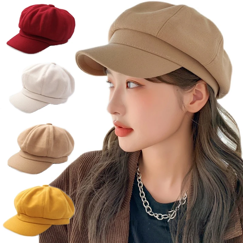 

Atist Short Brim Wool Berets Women Autumn Winter Thick Hats Vintage French Top Cap Painter Hat Street Girls Octagonal Beret Caps