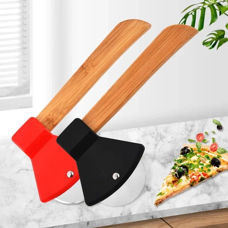 Bamboo Handle Pizza Cutter Rotating Blade Home Kitchen Cutting Tool pizza accessories Baking cutter round