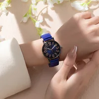 Luxury Simple Digital Blue Ladies Quartz Watch Fashion 2023 New Brand Stretch Stainless Steel No Buckle Women Clock Watches 2