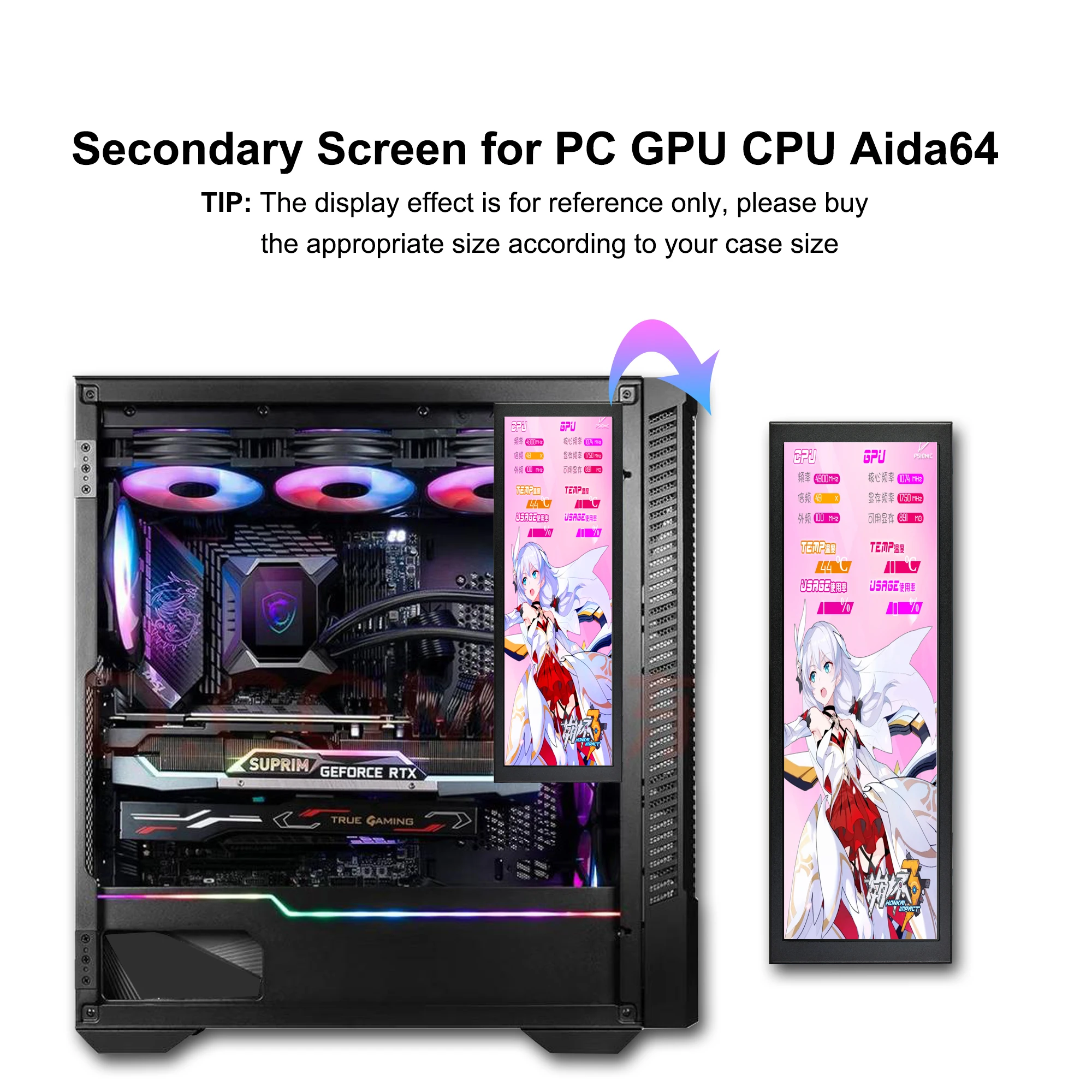 Wisecoco 1920x480 IPS Tela Secundária 7.84 8.8
