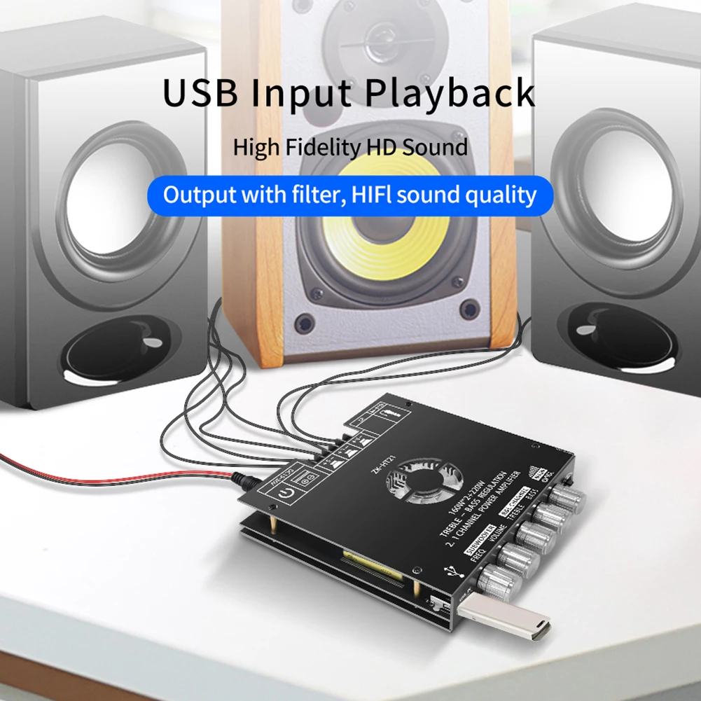 ZK-HT21 Amplifier Board Module with Subwoofer TDA7498E DC15-36V 160WX2+220W AUX/USB Input 2.1 Channel HiFi Bluetooth-Compatible
