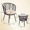 3 Piece Bistro Set, Modern Outdoor Wicker Patio Furniture with Tempered Glass Table Top and 2 Chairs, Washable Cushions 5