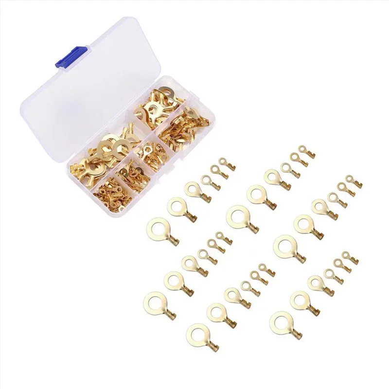Terminal Connector 150pcs Boxed Terminal Block Wire M3/M4/M5/M6/M8/M10 O-type Ground Lugs Terminal Cold-Pressed Copper Tab Wiring Nose