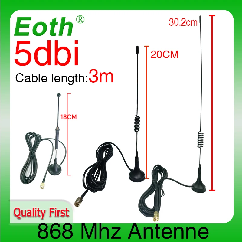 Eoth 868Mhz Antenna 900-1800 Mhz Gsm 3G 5Dbi Sma Maschio Iot 300Cm Cavo 868 915 Mhz Antena Ventosa Antenne Base Antenne Magnetiche