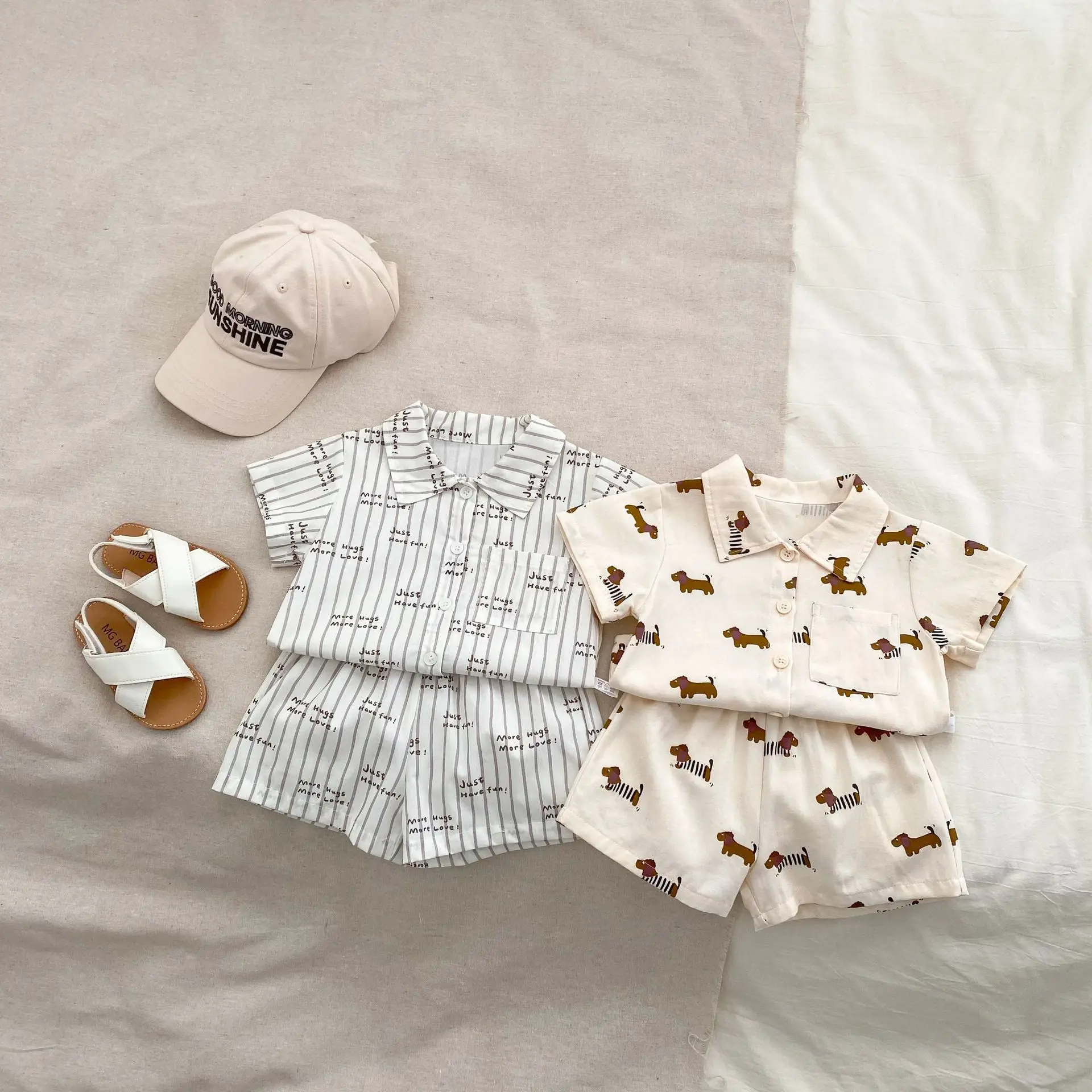 Description Picture 3 of item2025 Summer New Baby Short Sleeve Clothes Set Infant Boy Cute Cartoon Print Shirts + Shorts 2pcs Suit Toddler Girl Outfits