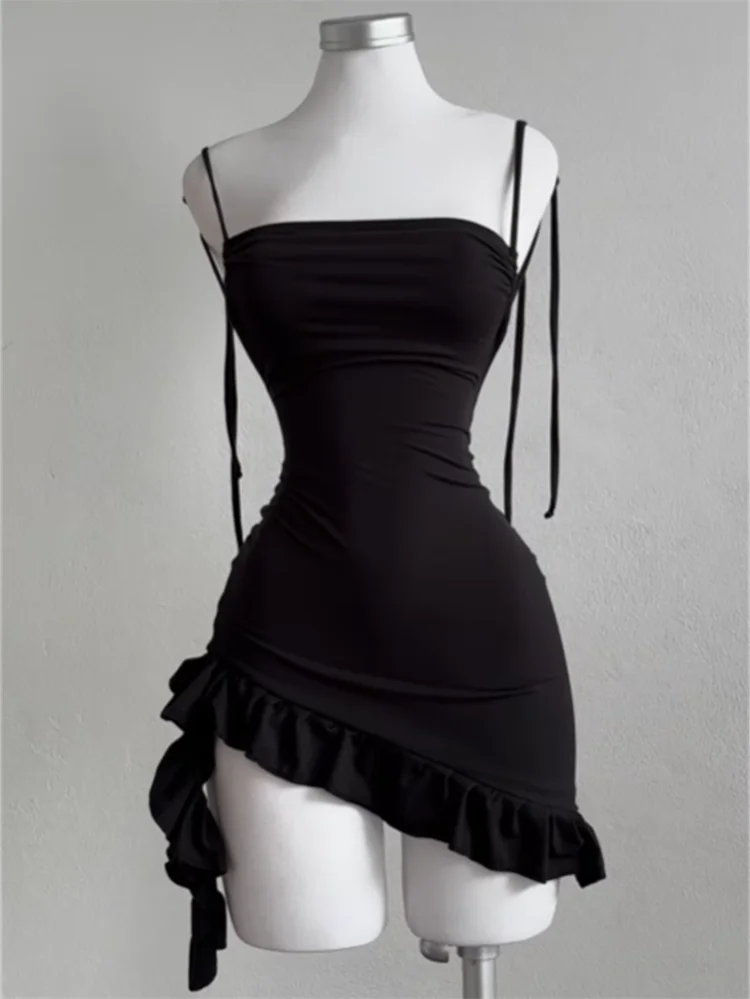 Sleeveless Backless Ruffles Mini Dress Women Summer Y2K Lace Up Black Bodycon Dresses Party Club Streetwear 2025 New Sundress 4