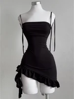 Sleeveless Backless Ruffles Mini Dress Women Summer Y2K Lace Up Black Bodycon Dresses Party Club Streetwear 2025 New Sundress - Image 4