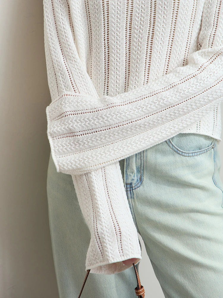 Amii Minimalist Spring New Round Neck Hollow Twisted Flower Pick Hole Process Cotton Knitted Sweater Loose Short Top 12541123 3