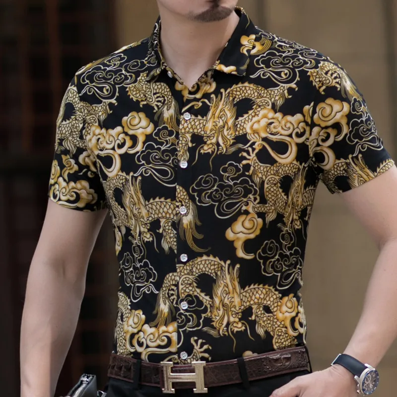 

Very Good Men's Summer Shirts Flower Short Sleeve Shirt Loose Floral Pattern Hawaiian Beach Male Vacation Casual Blouse For Mans