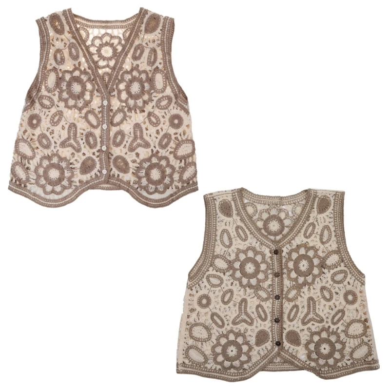 

Women Vintage Hollow Out Crochet Crop Vest Embroidery Floral Sleeveless for Jack