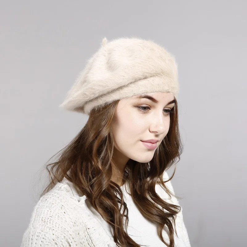 女性の冬の帽子,模造ウサギの髪,新しい冬のウールの帽子,厚くて暖かい 