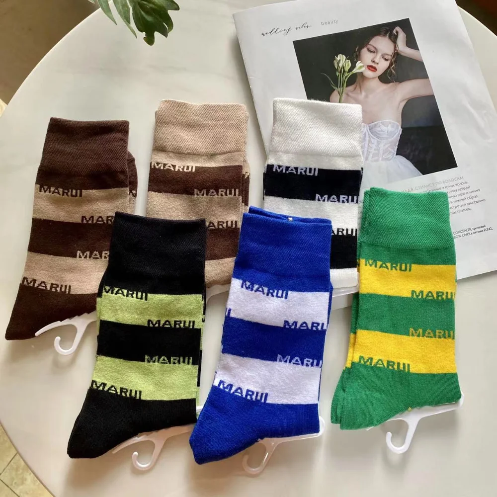 

Korean Colorful MAR Crew Socks Cotton Breathable Fashion Men Women Hip Pop Street Socks 2022
