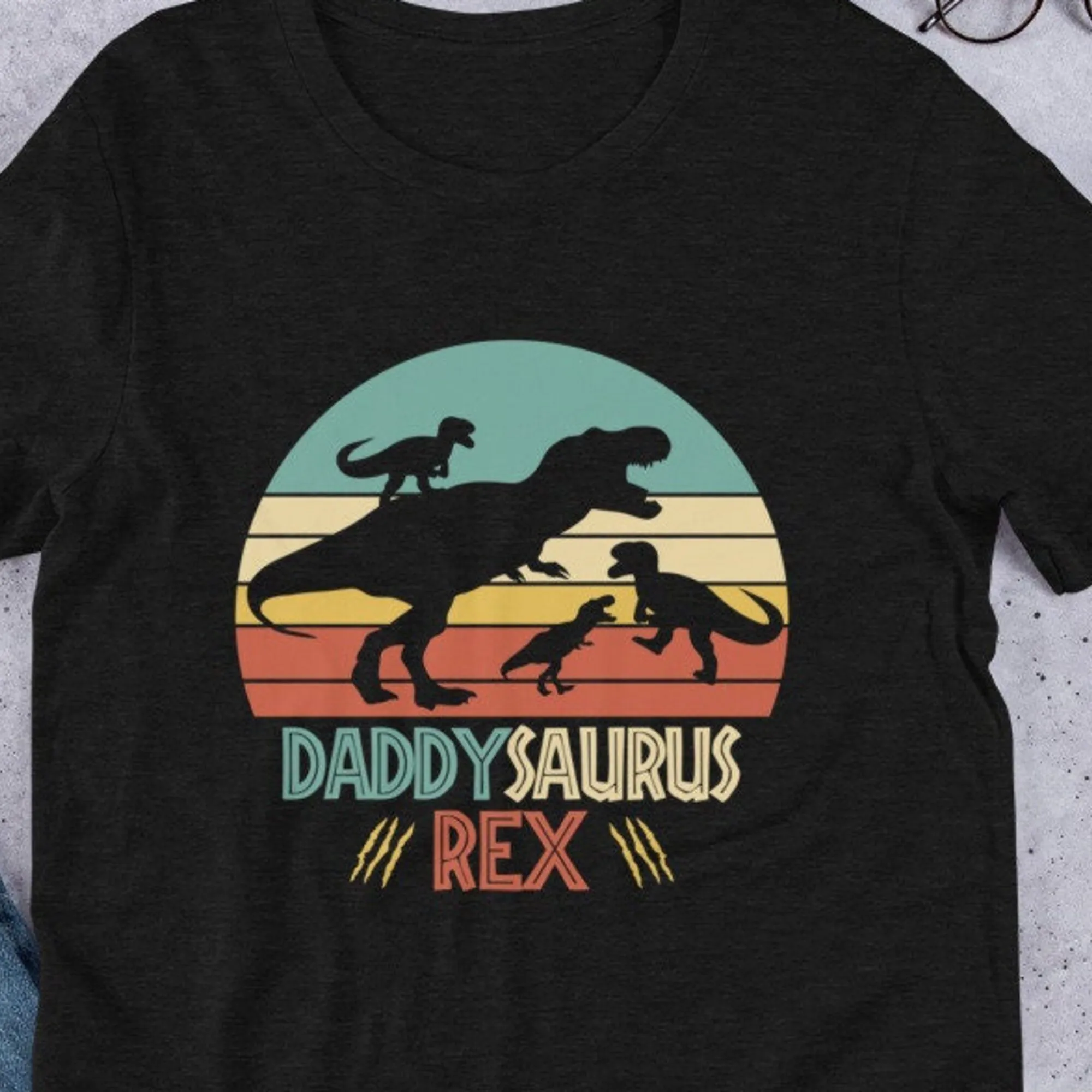 Dino Dad T Shirt Daddysaurus Dinosaur S Funny Fathers Day Birthday Rex Vintage Retro Maniche Lunghe O Corte