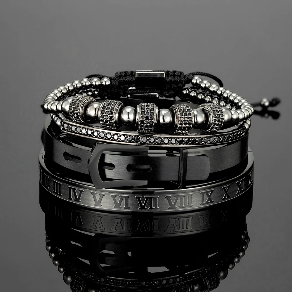 Luxury Royal King Belt Bracelet Set for Men Stainless Steel