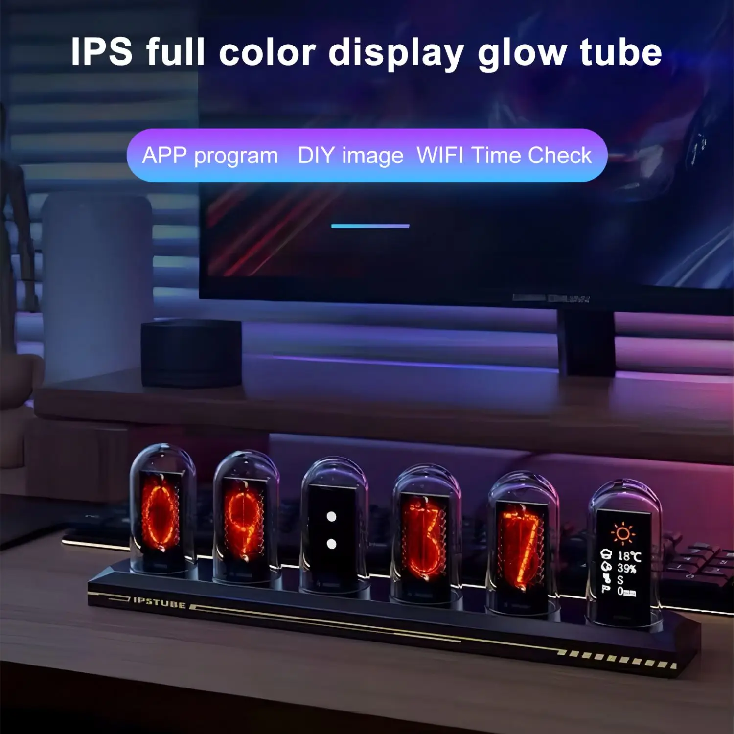 Nixie Tube Clock Night Light IPS RGB Glow Color App Control DIY Screen Digital Tube Clock For Bedroom 2