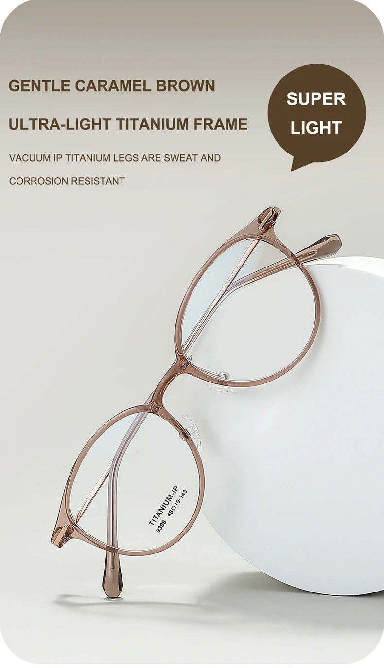 Retro modische kleine Rahmen Titan Brille Rahmen Damen runde TR90 Brille ultraleichte 7g natürliche Brille bequem – Detail 1