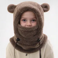 2-8Y Baby Boys And Girls Hat Scarf Integrated Face Ion Mask Mask Hat In Autumn And Winter Warm Hats Cute Ears To Prevent Cold