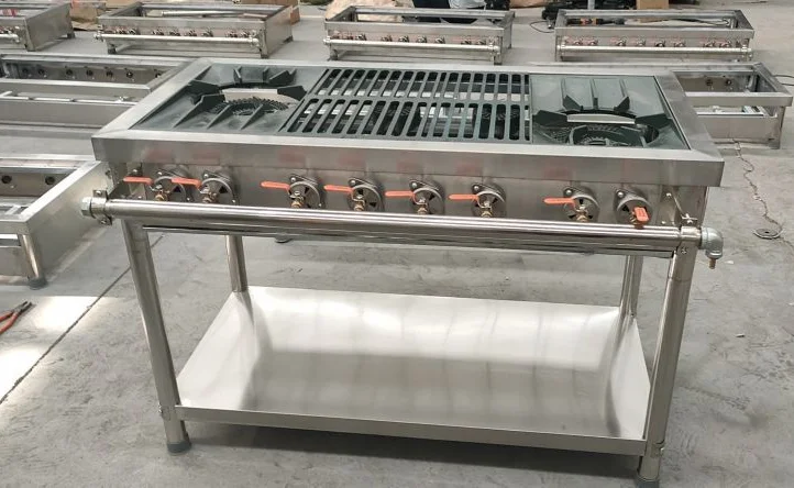 Commercial 4 6 8 Casserole Open Hearth Multi-head Gas Stove BBQ Griddle Grill Meat Baking With Grate