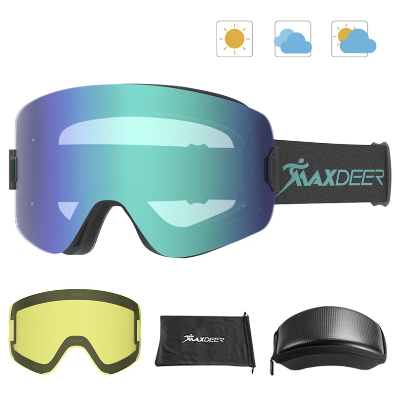 

Ski Goggles OTG Snowboard Glasses for Men Women with Yellow Lens UV400 Protection Anti-fog Skiing Eyewear Adults Snow Glasses