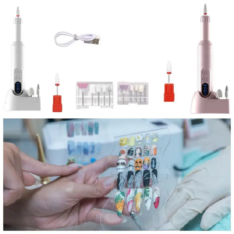 전기 네일 파일 키트, USB 충전식 전문 연마기 매니큐어 도구, 매니큐어 제거용 네일 샌딩기, 홈 살롱 사용