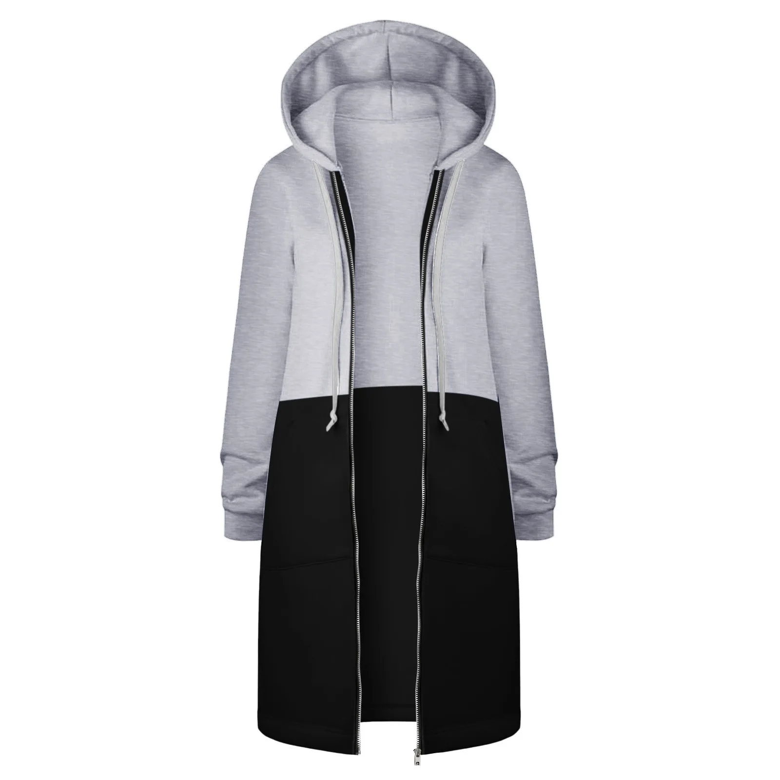y2k Women's Long Sleeve Hoodies Coat Women Daily Wear Colour Blocking Hooded Hip Zip Straight Sweatshirt All-Match Clothing