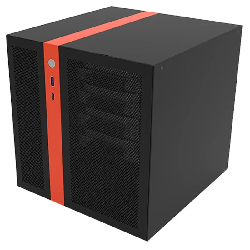 핫스왑 4베이 미니 서버 섀시, ITX 및 SFX PSU용 12.8L, 75mm 쿨러 및 225mm 하프하이트 GPU 지원