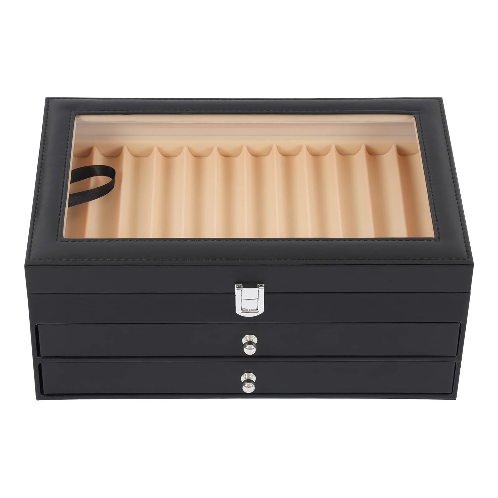 3 Layer 36 Slots PU Fountain Pen Display Case Leather Organizer Collector Box with Glass Cover