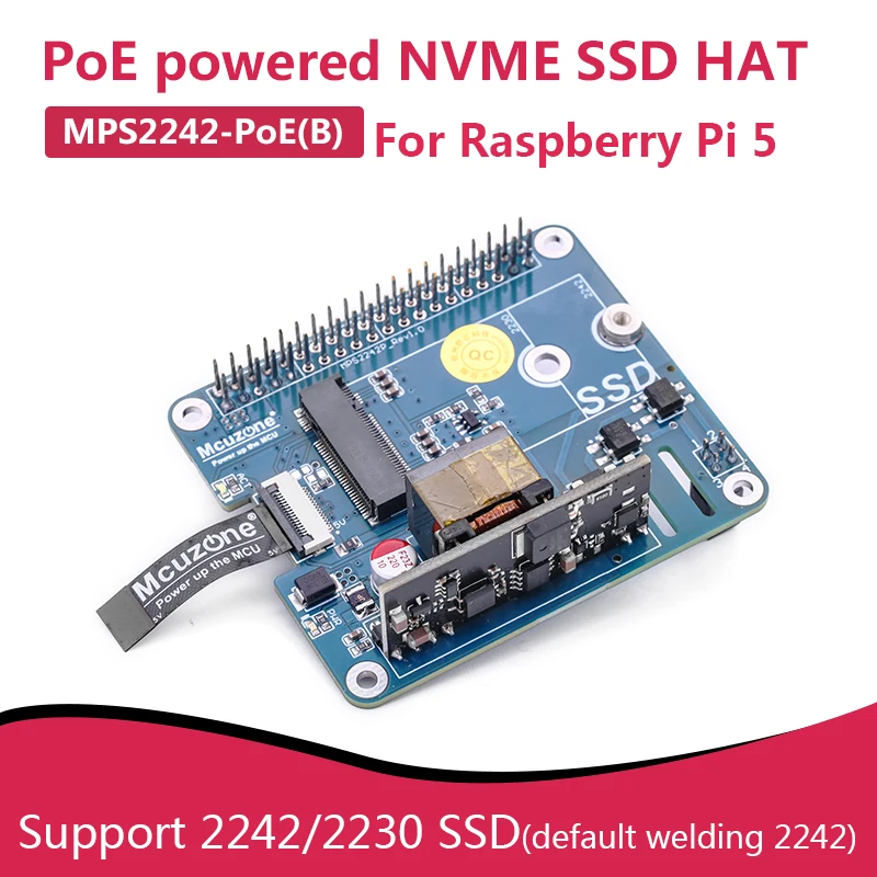 

Новая модель (B), поддержка POE NVME SSD HAT для Raspberry Pi 5, 2230/2240 SSD