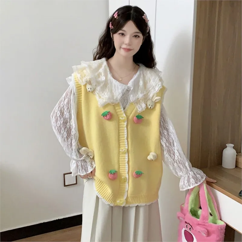 Creative Pregnant Women's Loose Round Neck Sleeveless Vest Maternity Knitted Sweater Coat Maternity Cute Vest Coat LH162