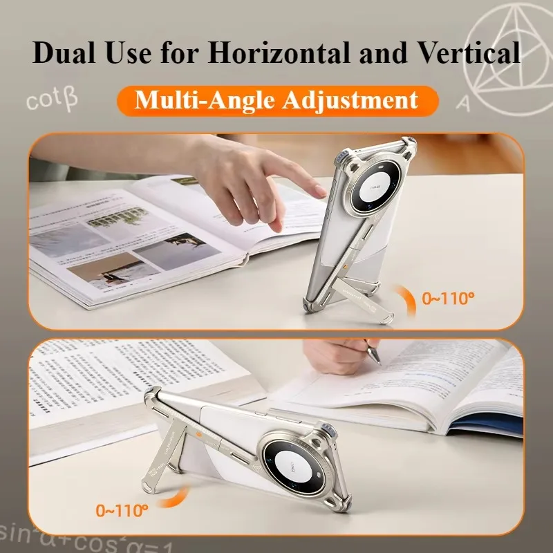 Eary Metal Frameless Phone Case for Huawei Mate 70 Pro/Pro+ With Kickstand 110° Adjustable Shockproof Protective Cover Shells