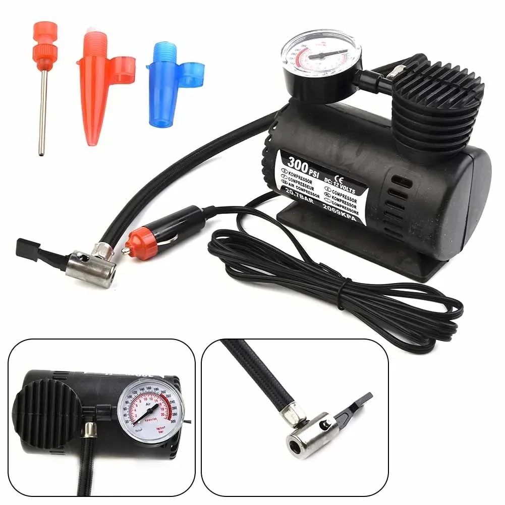 Air Pump 300psi Car Electric 12V Tire Inflator with Gauge Mini Compressor Auto Inflatable Heavy Duty Tire Infl air pump,electric tire inflator,air compressor pump,air compressor,tire inflator,inflatable pump