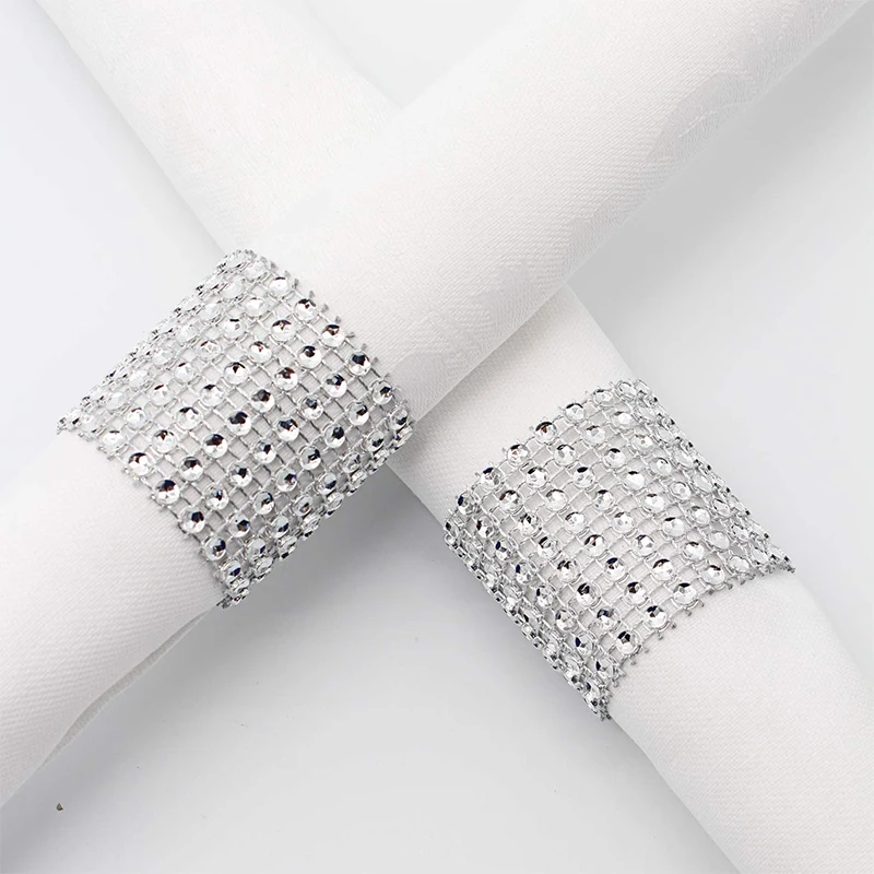 Rhinestone Napkin Rings Bling Decoration Wedding Dinner Elegant Gold Sliver Napkin Rings Holder Party Supplies 100/50pcs napkin ring