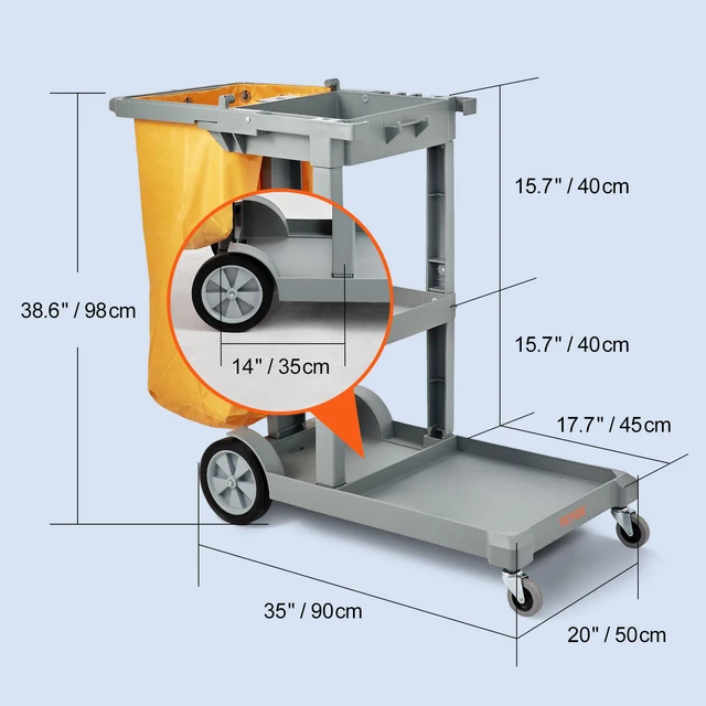3-Shelf Commercial Janitorial Cart 200 lbs Capacity 6