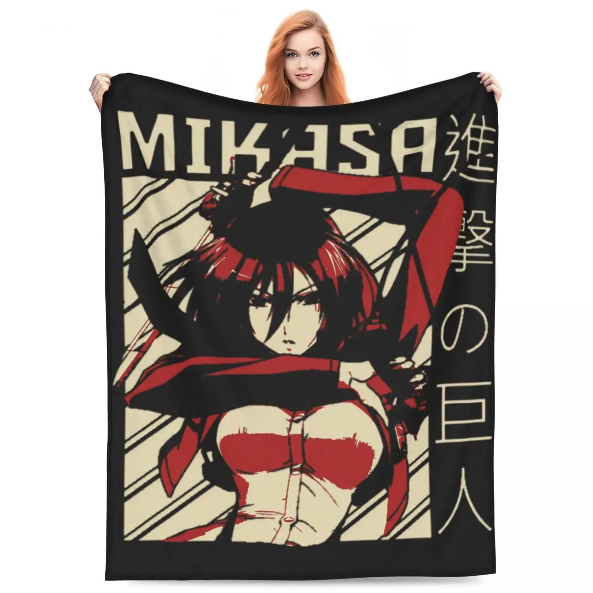 

Cool Mikasa Ackerman Blanket Flannel Sofa Attack on Titan Anime Throw Blanket Relax Super Soft for Couch Bedding Throws