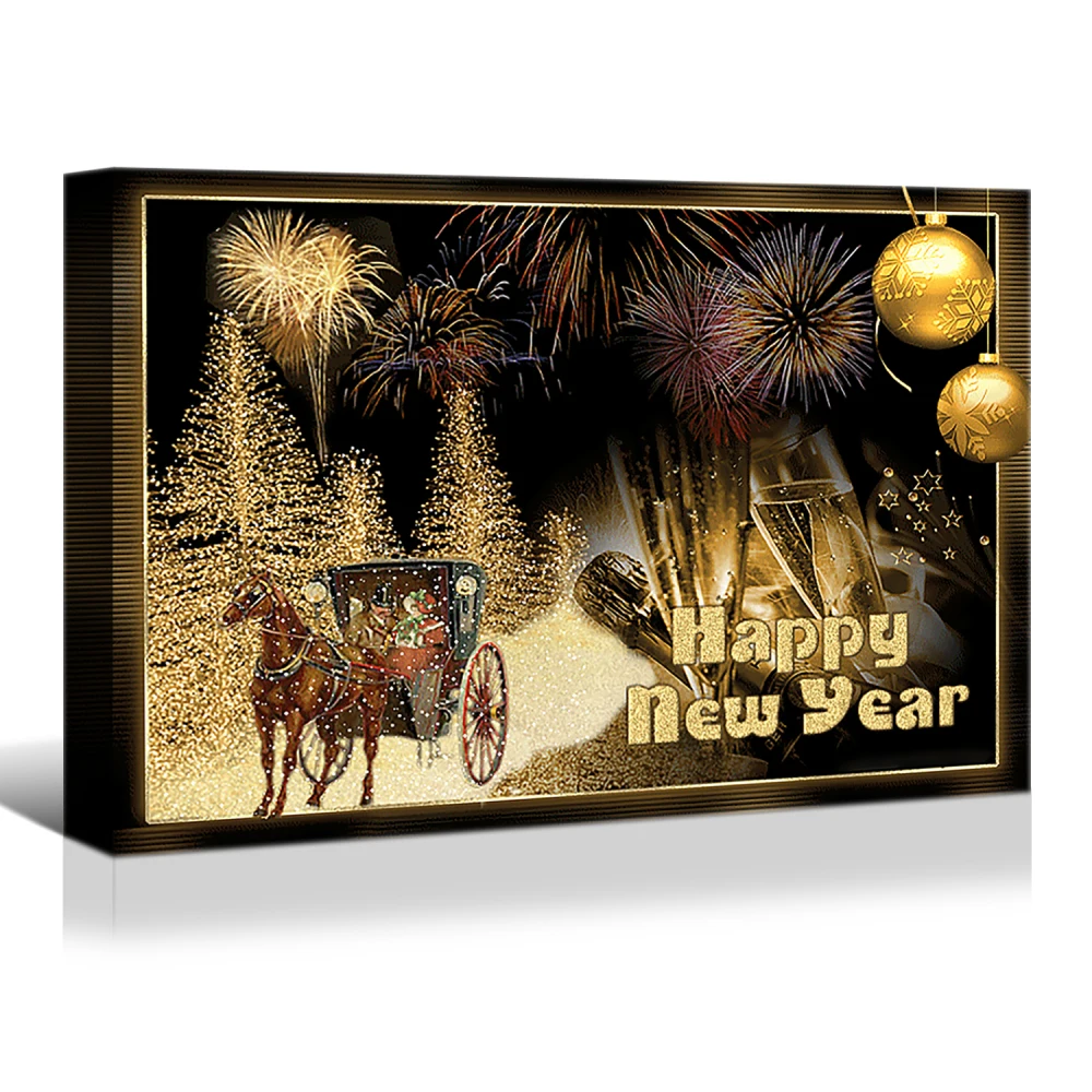 Framed Golden Happy New Year Canvas Wall Art
