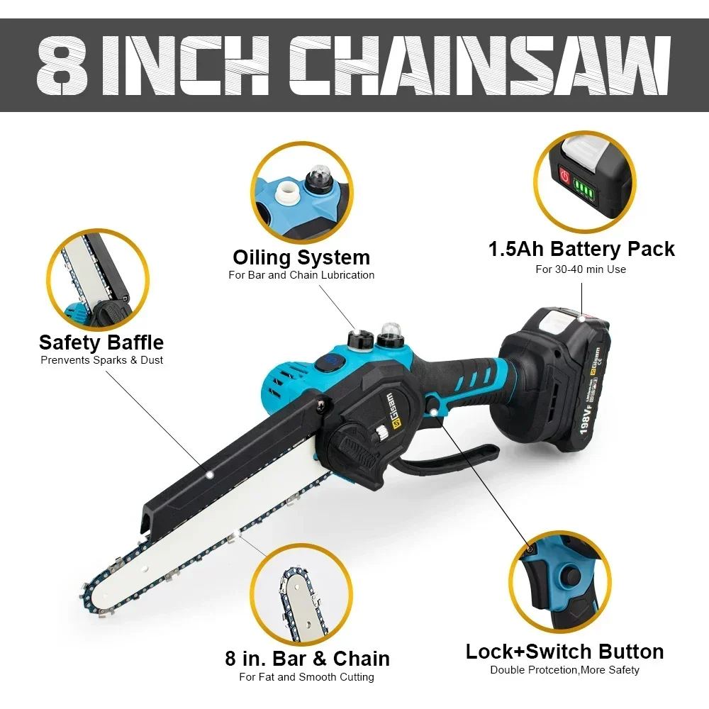 8 Inch Brushless Electric Saw Automatic Oiler Digital Display Garden Wood Logging Chainsaw for Makita 18V Battery Power Tools 5