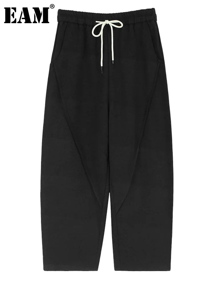 

[EAM] High Elastic Waist Black Drawstring Long Casual Harem Pants New Trousers Women Fashion Tide Spring Autumn 2024 1DH5588