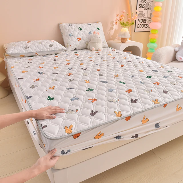 Thicken Mattress Cover for Home funda de colchón 100% Cotton Fitted  Bedsheet King Size Floral