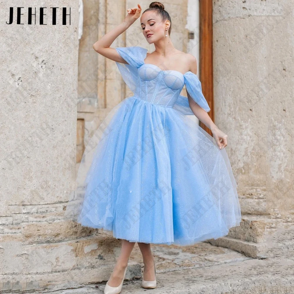 

JEHETH Modern Prom Dress Blue Off Shoulder Sweetheart Party Gowns vestido de formatura Side Split A-Line vestidos de graduación
