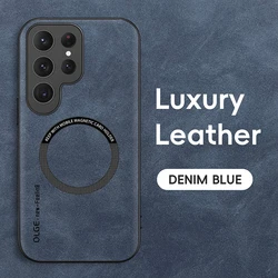 Leather Magnetic Phone Case with MagSafe Compatibility for Galaxy S25 (Blue)