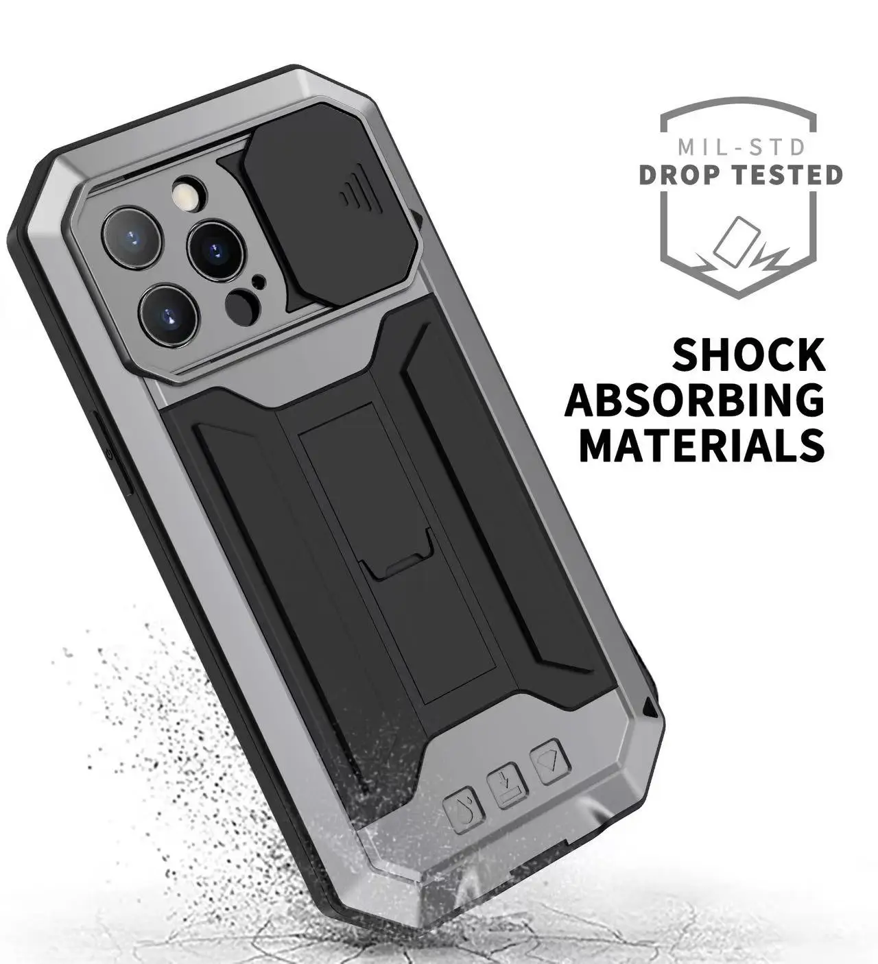 Rugged Metal Case with Slide Camera Cover & Built-in Screen Protector
