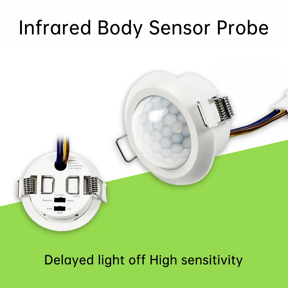 LED PIR 적외선 감지기 IR 적외선 모션 센서 스위치, 조절식 시간 지연 스위치, 가정용 조명 유도, AC 85V 220 265V