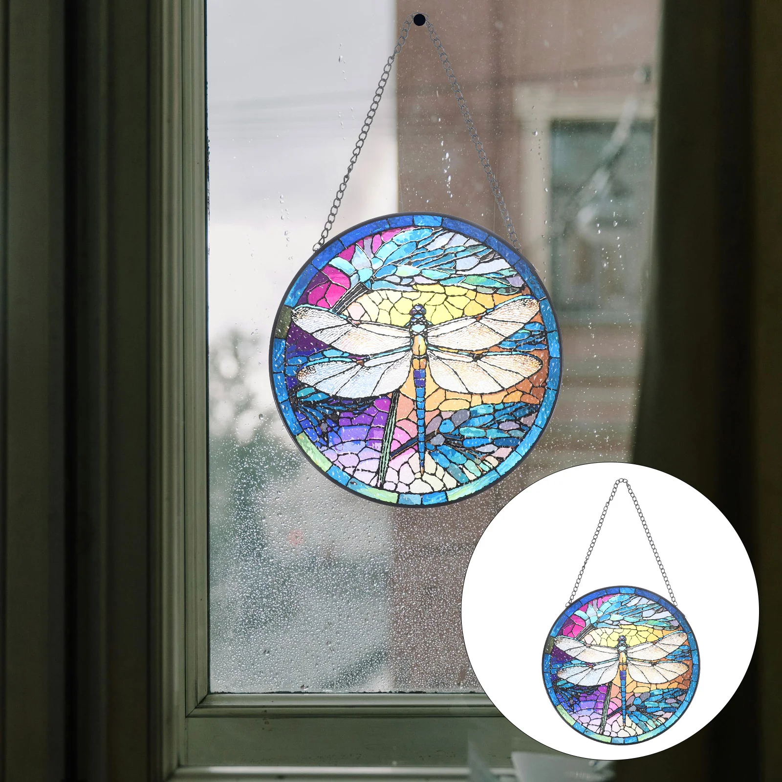 

Stained Glass Hangings Decor Dragonfly Pendant Outdoor Scene Decoration Home Supplies Chic Pendants Festival Party Prop