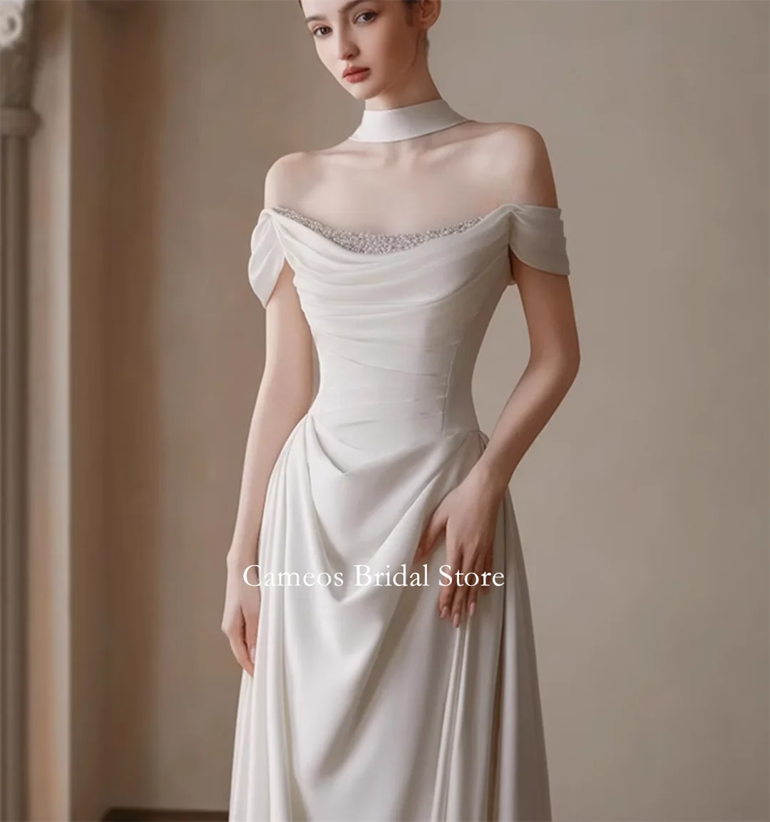 SONDR Customized Wedding Dresses Pearls Satin Korea Off the Shoulder Corset Mermaid Pearls Brides Gowns Women Bridal Dresses