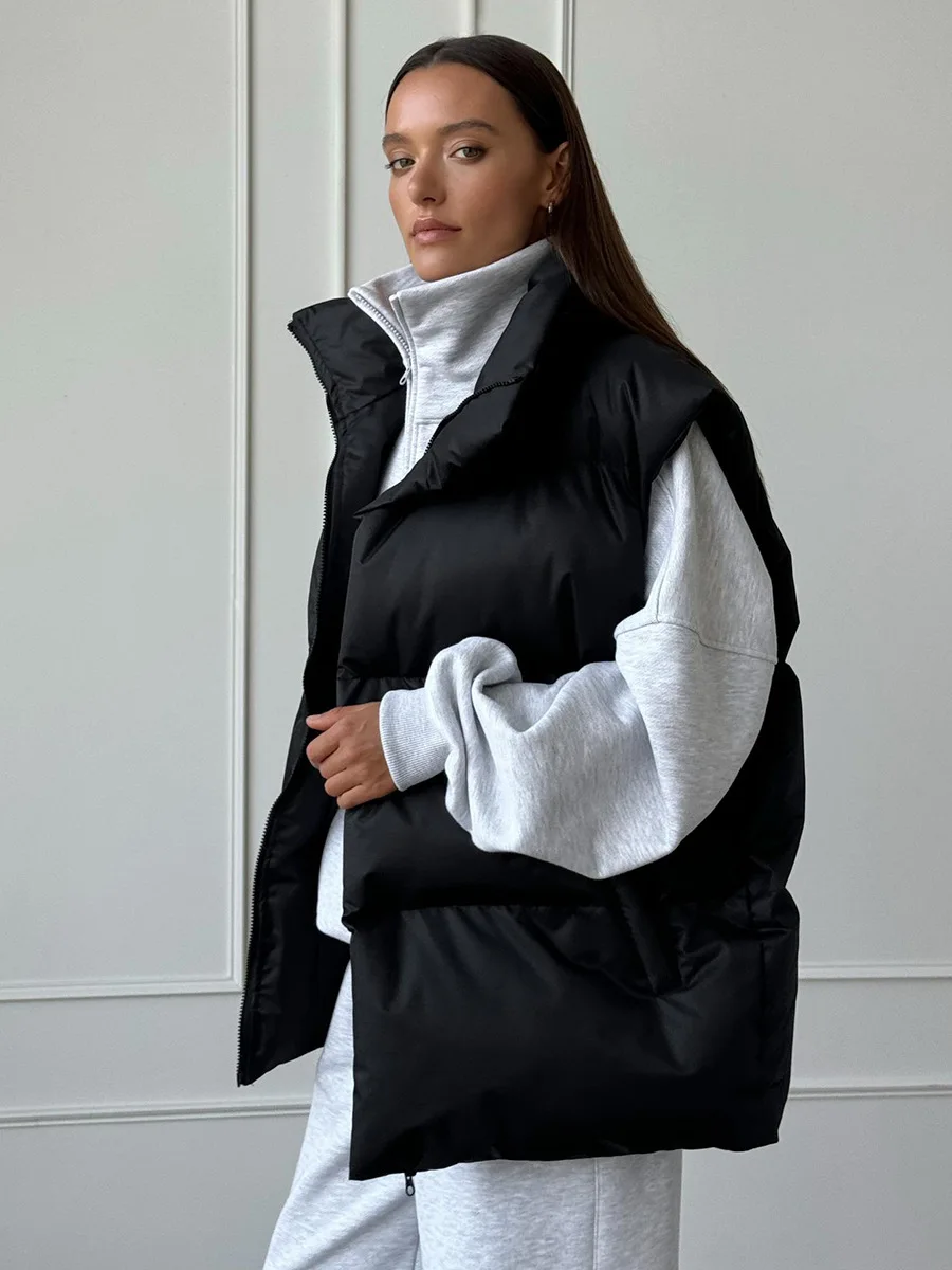 Casual Loose Sleeveless Jackets Parkas Female Winter New Streetwear Outwear For Women Lapel Tank Top Patchwork Coat