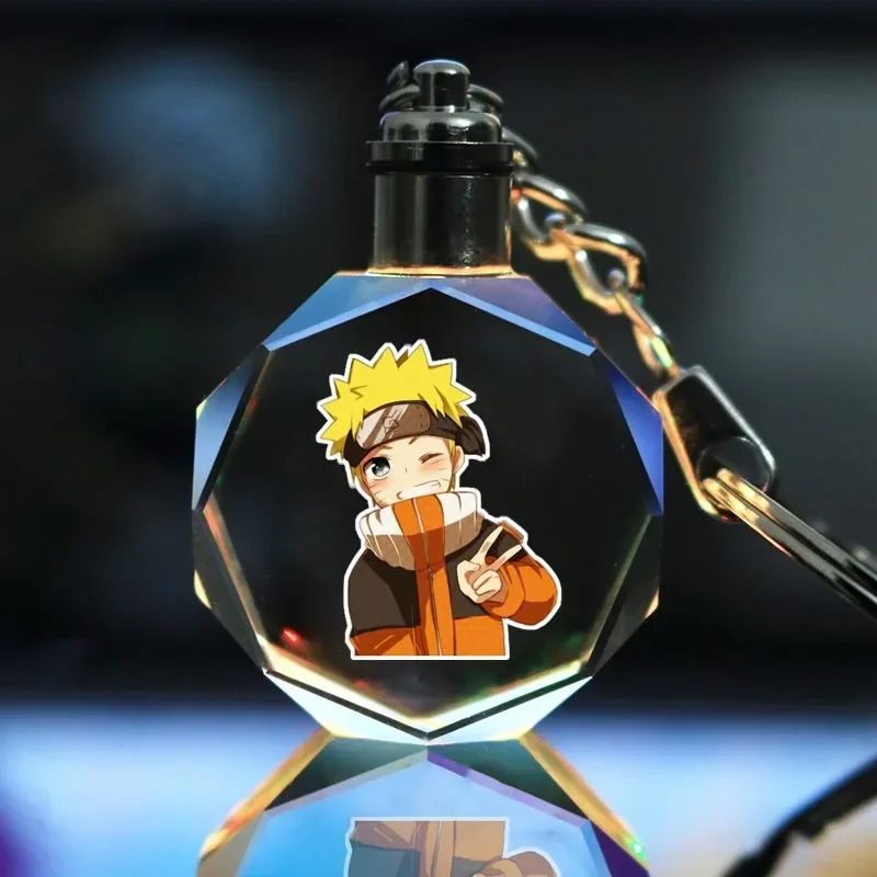 

Naruto peripheral pendants cartoon anime Kakashi Sasuke Gaara luminous crystal personalized creative trend Kawaii keychain gift