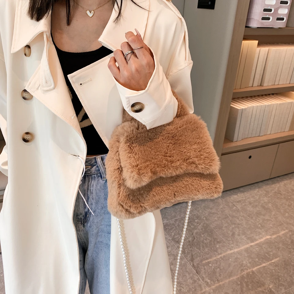 

Winter Plush Shopper Tote Bag for Women Luxury Brand Fluffy Faux Fur Bag Fashion Mink Fur Handbag Designer Ladies Shoulder Bags