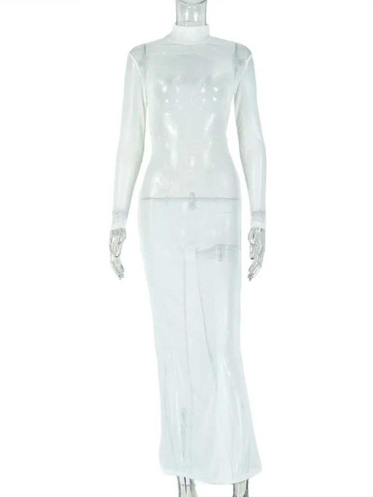 Wmstar Dress Women Wholesale Elegant Sexy Backpack Butt Skirt Stand Up Collar Long Sleeved Solid Color Slender Long Dress 2025