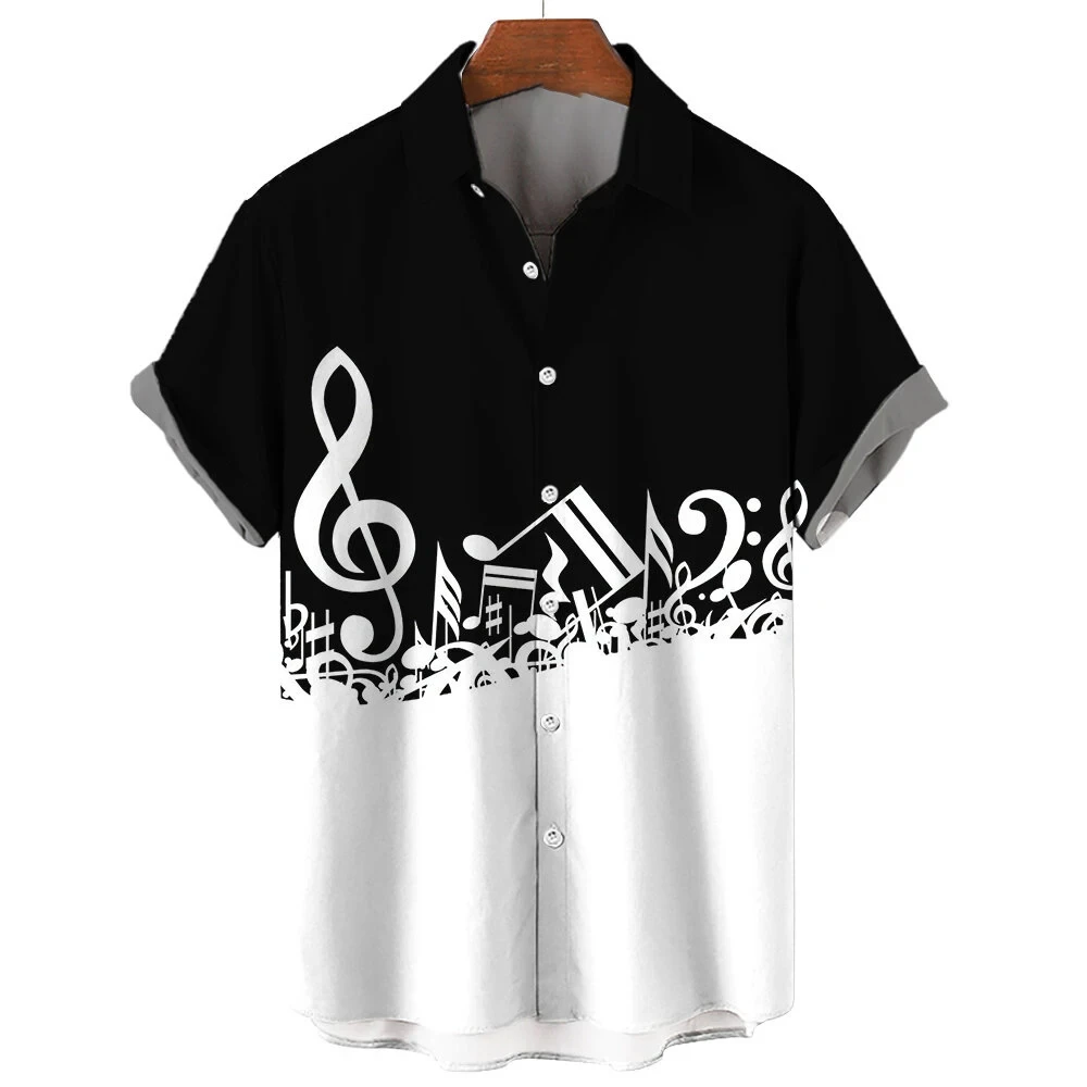 Music Hawaii Shirt Men Women Fashion Casual Social Vocation Camisas Cuba Blouse Short Sleeve Beach Lapel Shirts Men's Clothing