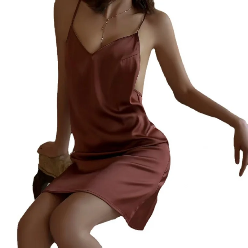Light Luxury Sexy Lingerie Sexy V-neck Artificial Silk Camisole Cross Adjustable Backless Sexy Nightdress